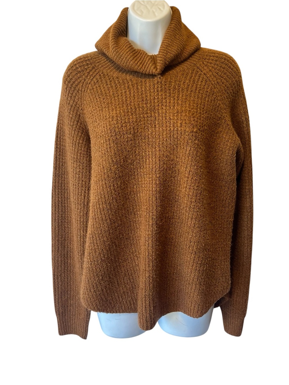 Kuhl Sienna Waffle Knit Sweater L Copper Brown Cowl neck Cozy Cabincore Pullover